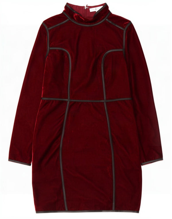 Sjælden Dame Langærmet Slim Fit Bodycon Kjole UK 10 Small Burgundy