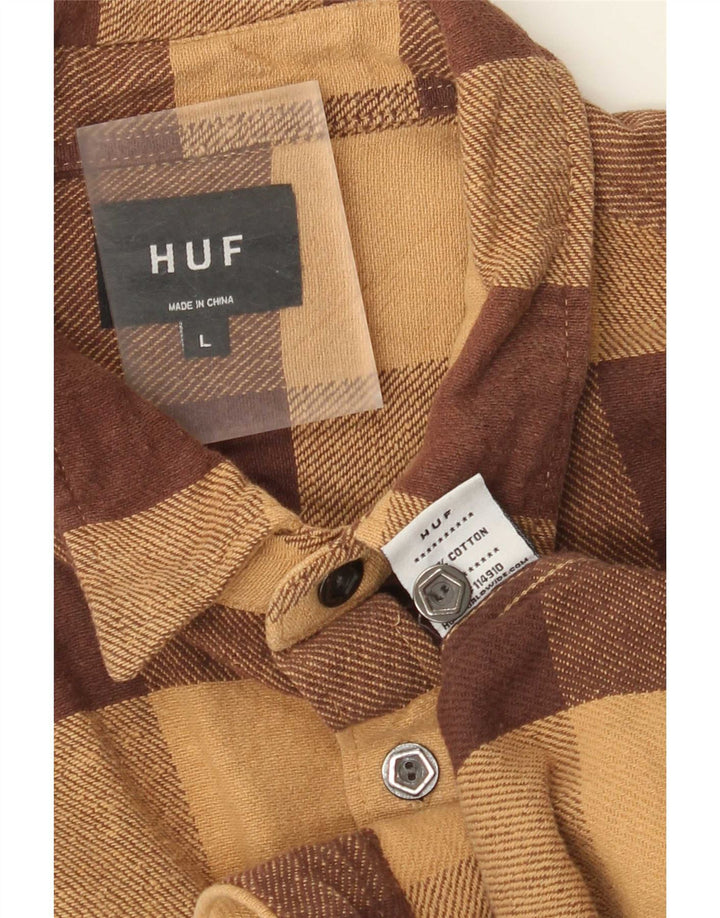 HUF Herre Flanelskjorte Stor brun Gingham Bomuld
