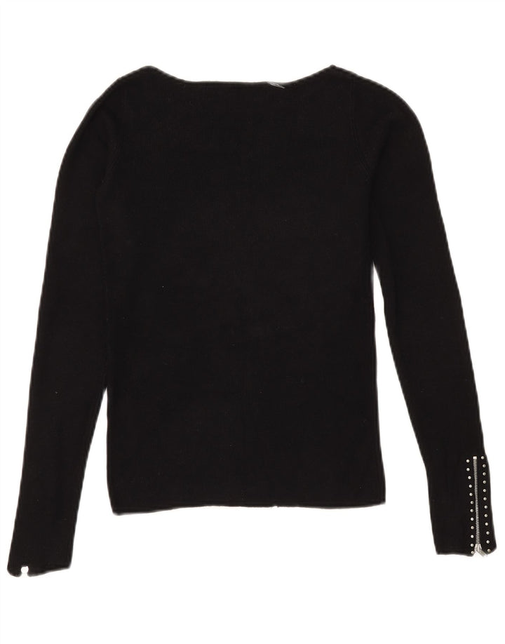 Zara Womens Crop Top Langærmet UK 10 Small Black Viscose