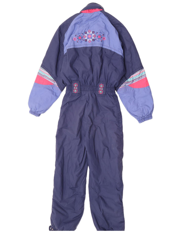 Diadora Dame Hætte Ski Jumpsuit UK 10 Small Navy Blue Geometric
