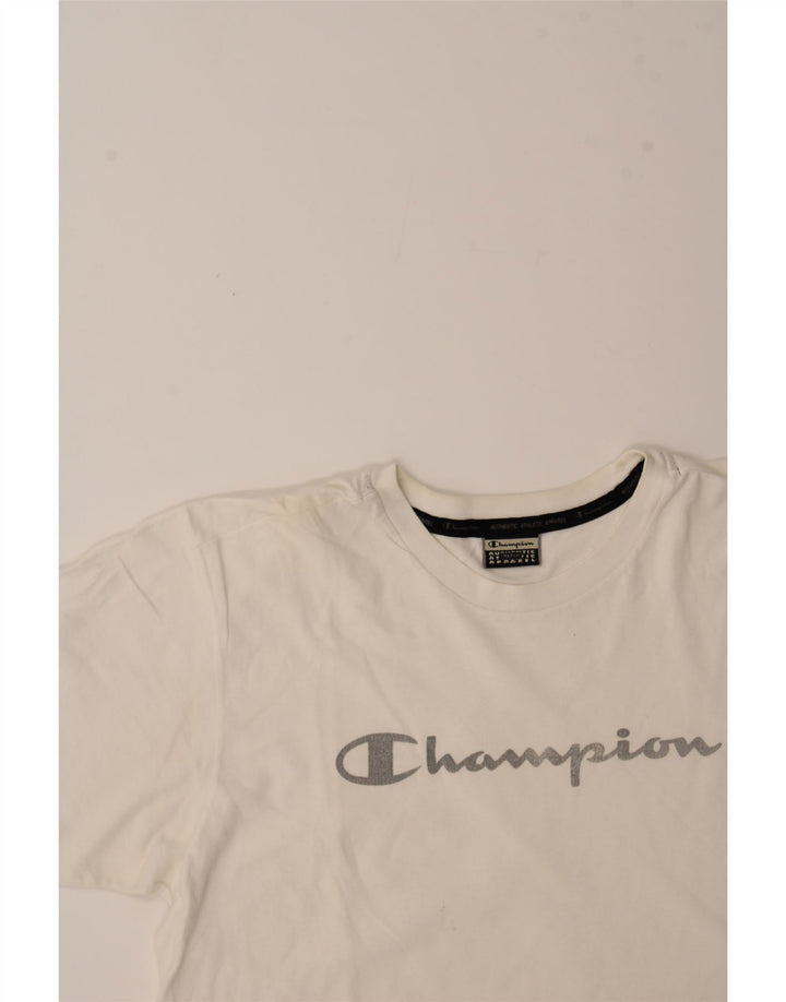 CHAMPION Womens Graphic T-Shirt Top UK 14 Medium White Cotton Vintage Champion and Second-Hand Champion from Messina Hembry 