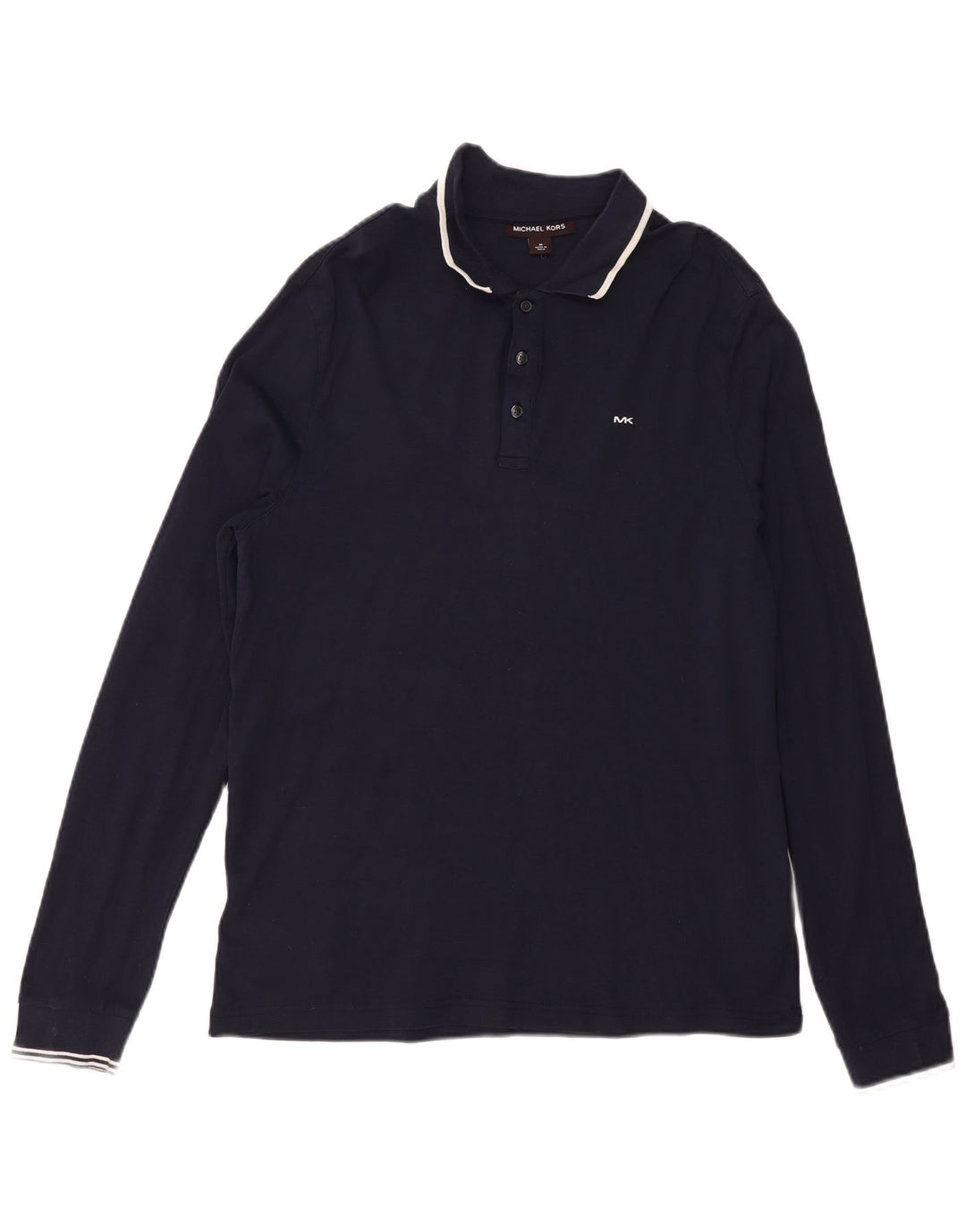 MICHAEL KORS Mens Long Sleeve Polo Shirt Medium Navy Blue Cotton