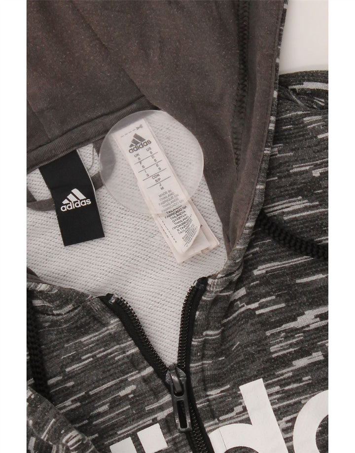 Adidas Herre grafisk hættetrøje med lynlås, lille grå flækket polyester