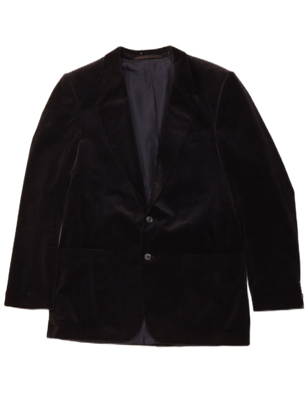 Vintage Herre Velvet Blazer Jacket UK 36 Small Navy Blue Houndstooth Bomuld