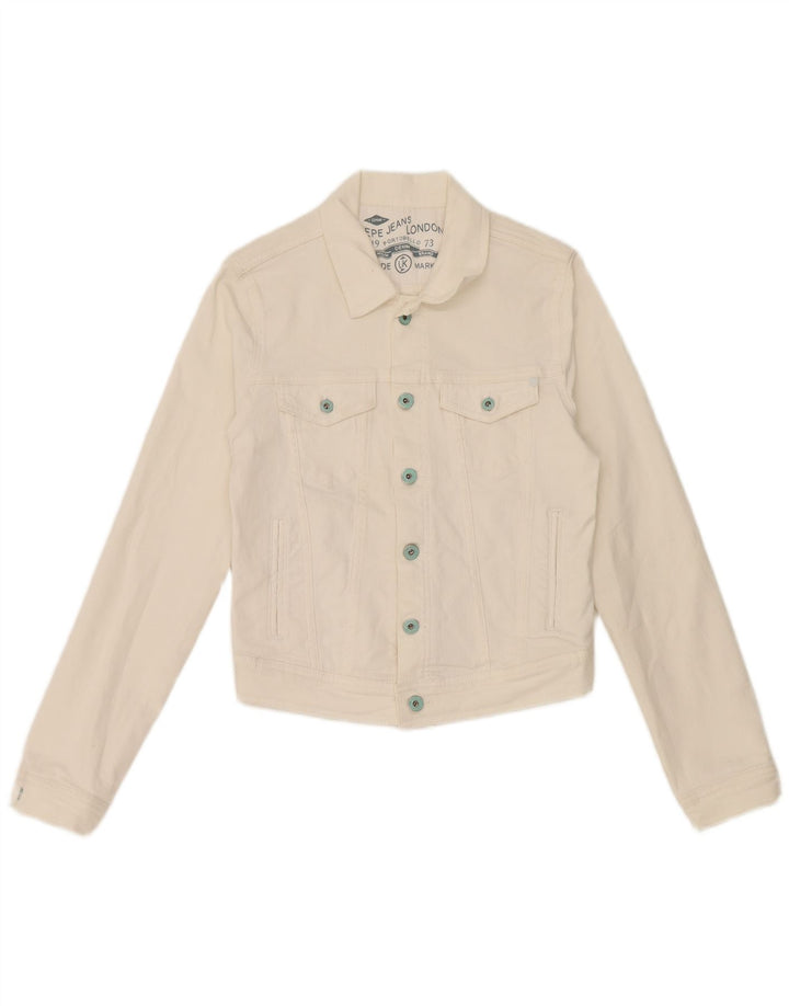PEPE Jeans Dame Crop Denim Jacket UK 10 Small White