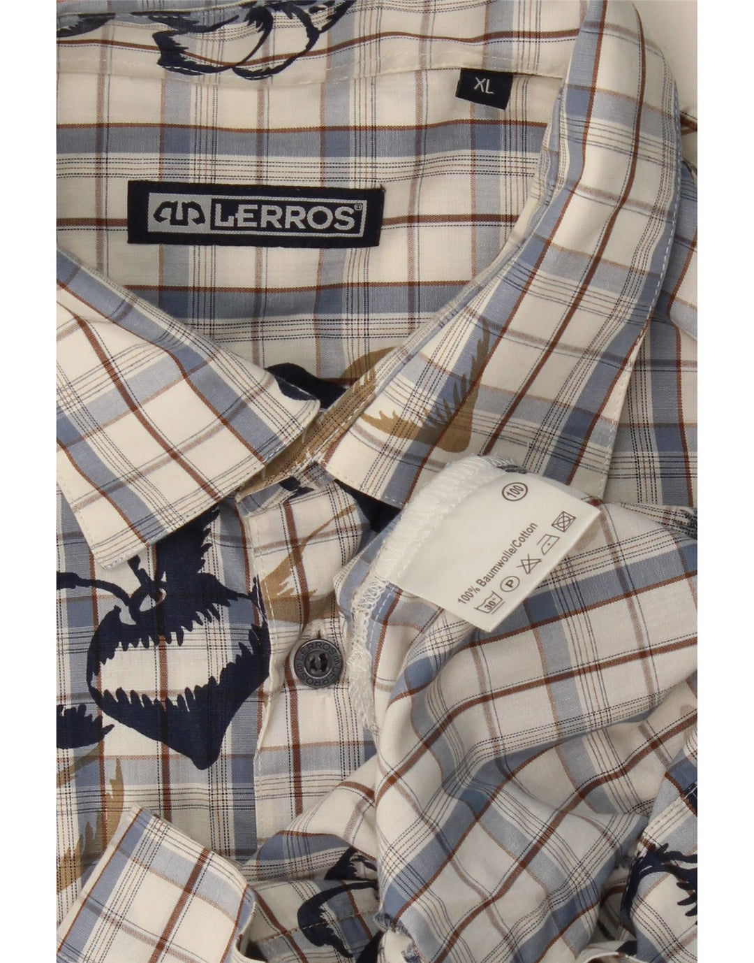 LERROS kortærmet herreskjorte XL blå ternet bomuld