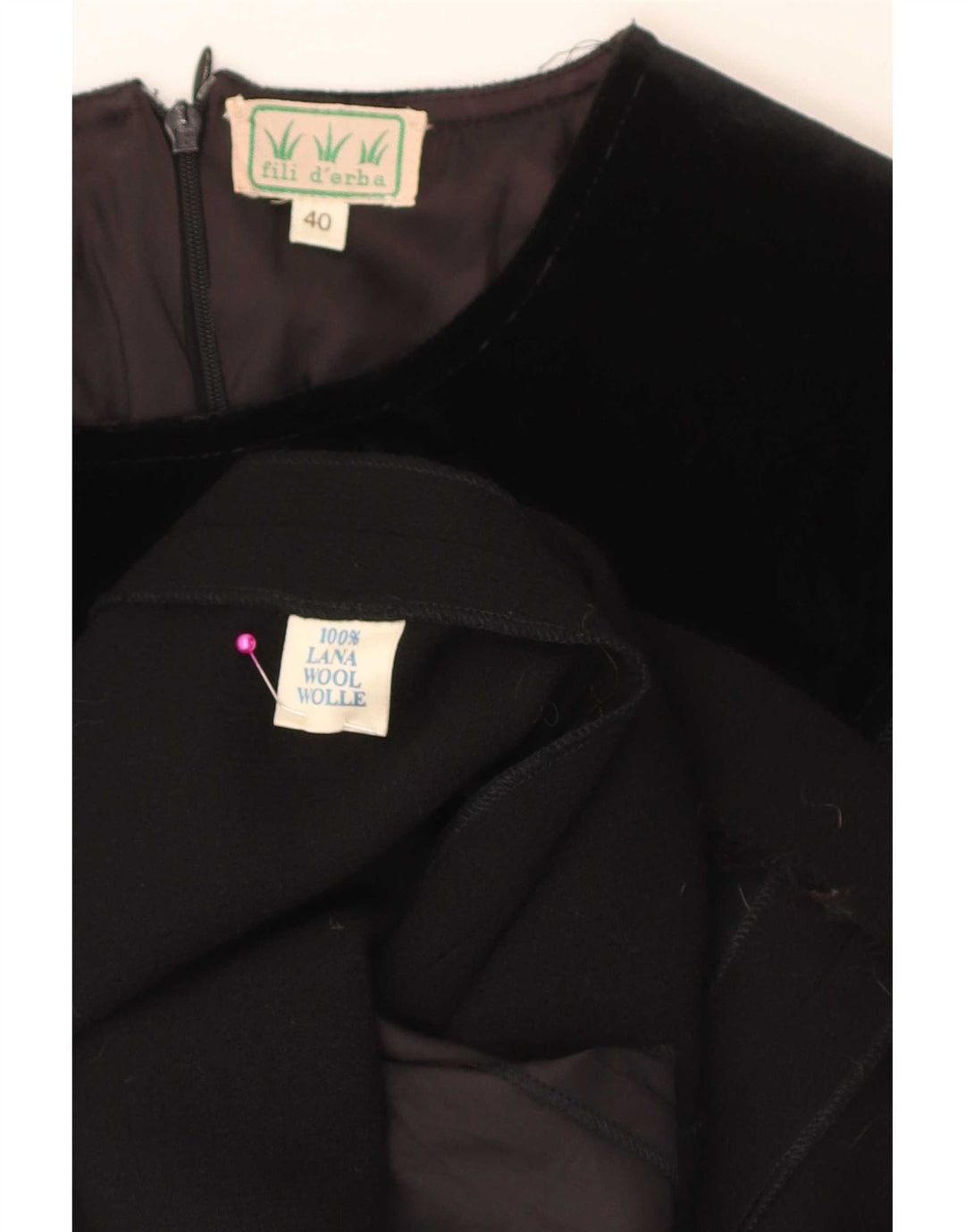Vintage Dame Velvet Skede Kjole IT 40 Lille Sort Uld