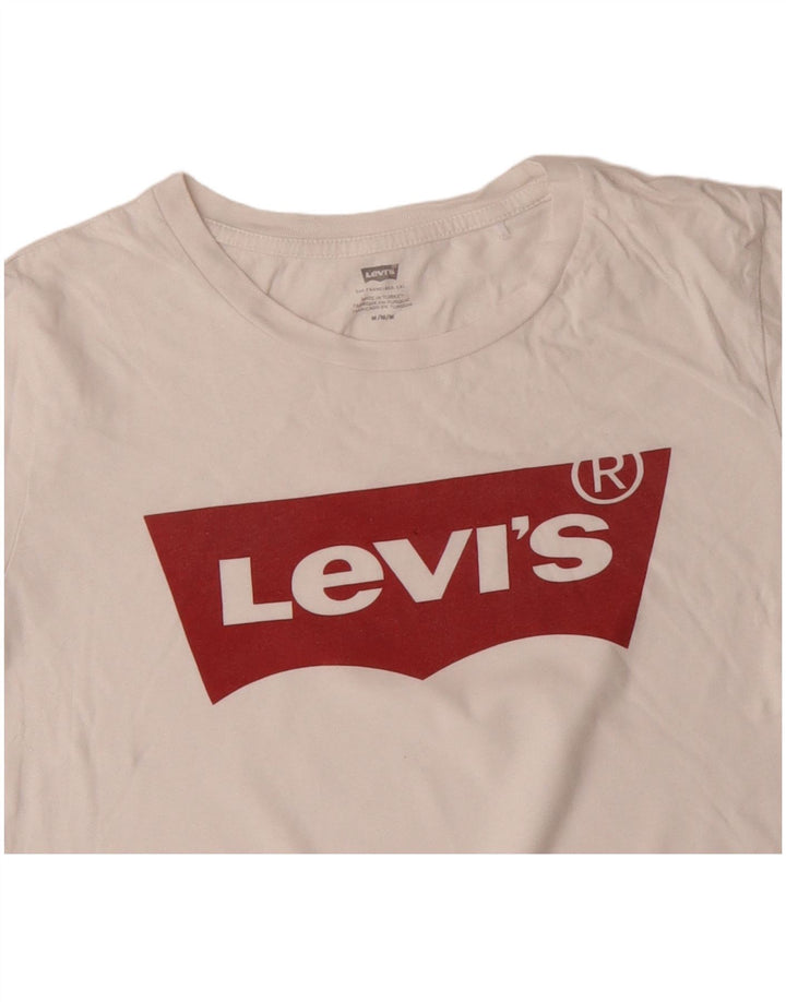 LEVI'S Grafisk T-shirt top til kvinder UK 14 Medium hvid bomuld