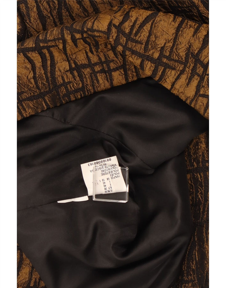 VINTAGE Dame 3/4-ærmet blazerjakke UK 10 Small Brown Geometric