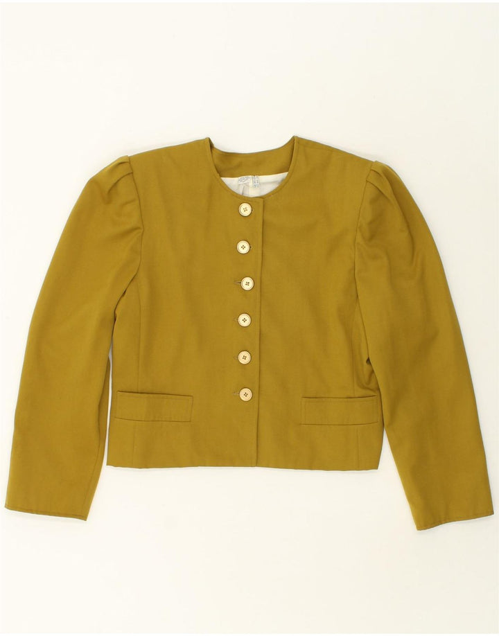 VINTAGE Womens Crop 6 Button Blazer Jacket UK 12 Medium Khaki Wool Vintage Vintage and Second-Hand Vintage from Messina Hembry 