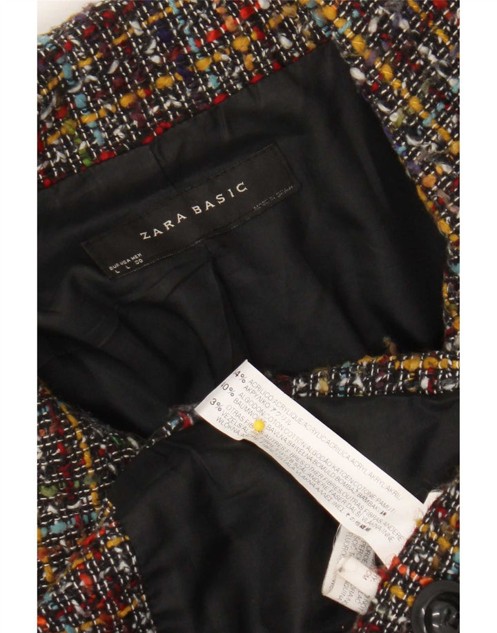 Zara Dame Front Tie Blazer Jacket UK 14 Large Flerfarvet ternet akryl