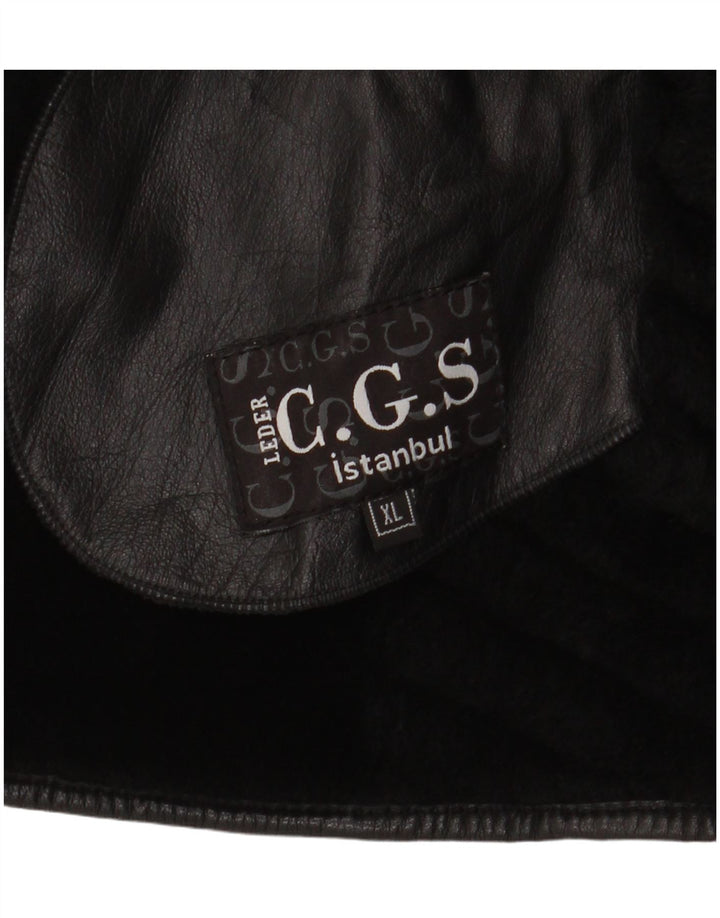 Vintage dame shearling jakke UK 18 XL sort stribet læder