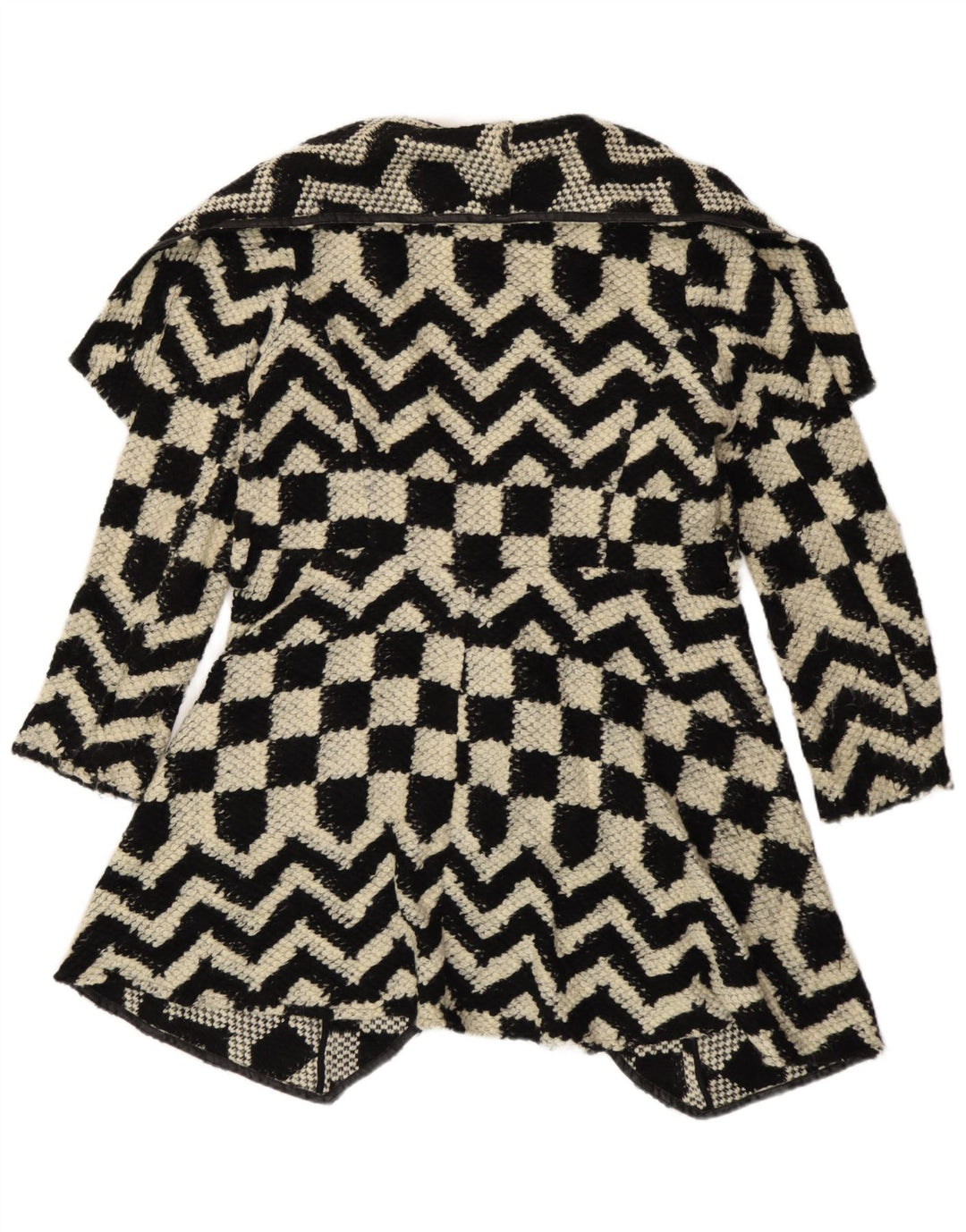 Oasis Womens Overcoat UK 16 Large Black Geometric Viscose