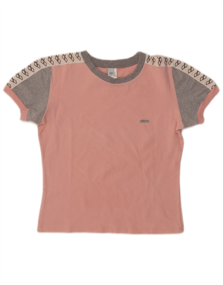 ARENA Dame Crop Grafisk T-Shirt Top UK 14 Medium Pink Colourblock Bomuld
