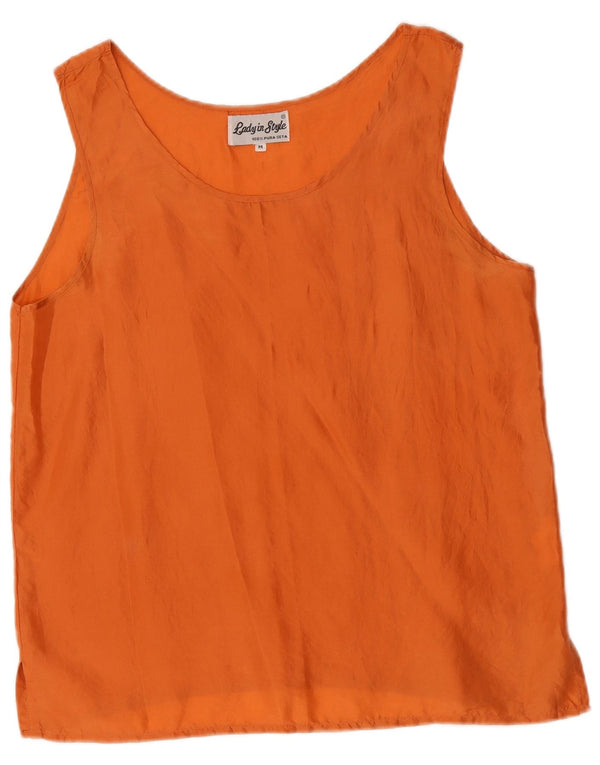 Vintage Womens Vest Top UK 14 Medium Orange Silk