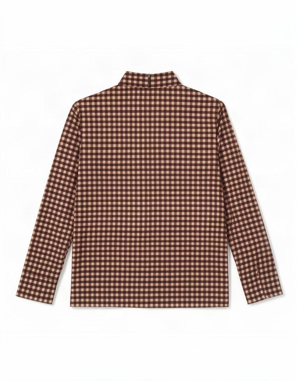 Cos Dame Langærmet Bluse Top UK 12 Medium Brun Gingham Bomuld