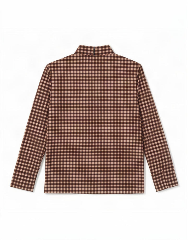 Cos Dame Langærmet Bluse Top UK 12 Medium Brun Gingham Bomuld