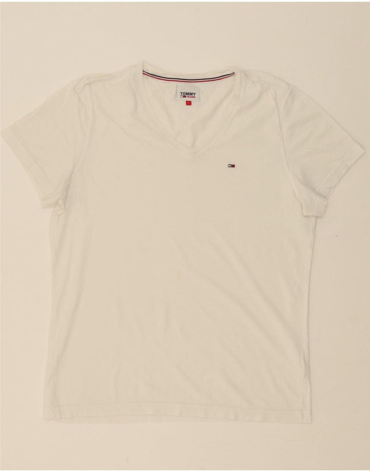TOMMY HILFIGER Mens T-Shirt Top Large White Vintage Tommy Hilfiger and Second-Hand Tommy Hilfiger from Messina Hembry 