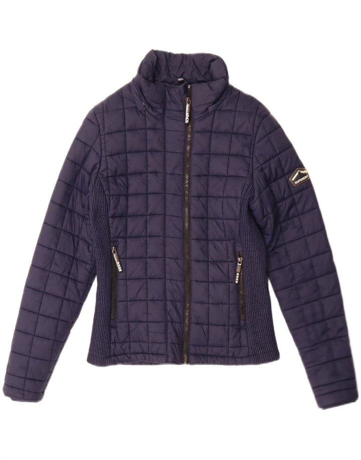SUPERDRY polstret jakke til kvinder UK 12 Mellem marineblå nylon