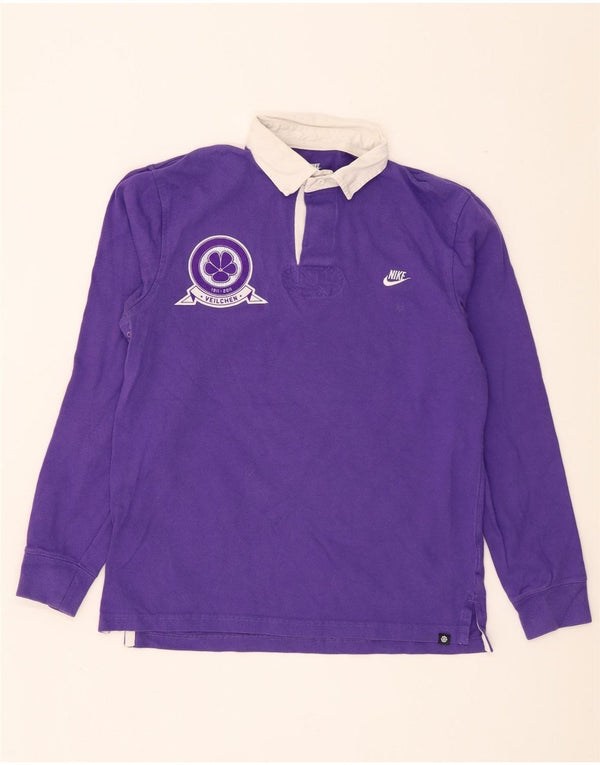 Nike Mens Graphic Long Sleeve Rugby Polo Shirt Medium Purple Cotton