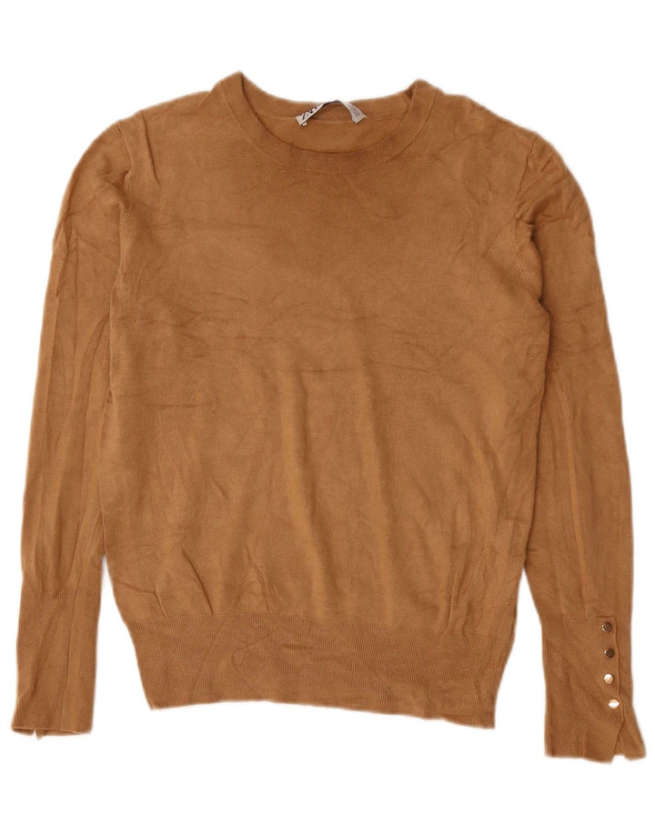 ZARA Dame Boat Neck Jumper Sweater UK 12 Medium Brown Viscose