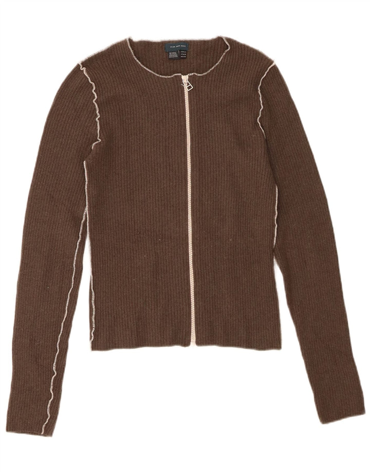 Zara Dame Cardigan Sweater UK 12 Medium Brun Uld