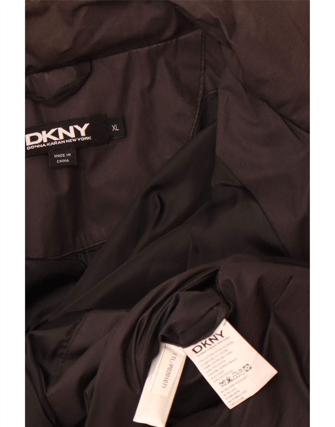 Dkny Herre Hætte Polstret Frakke UK 42 XL Sort Bomuld