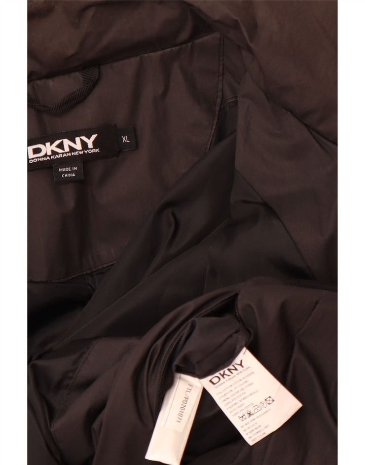 Dkny Herre Hætte Polstret Frakke UK 42 XL Sort Bomuld