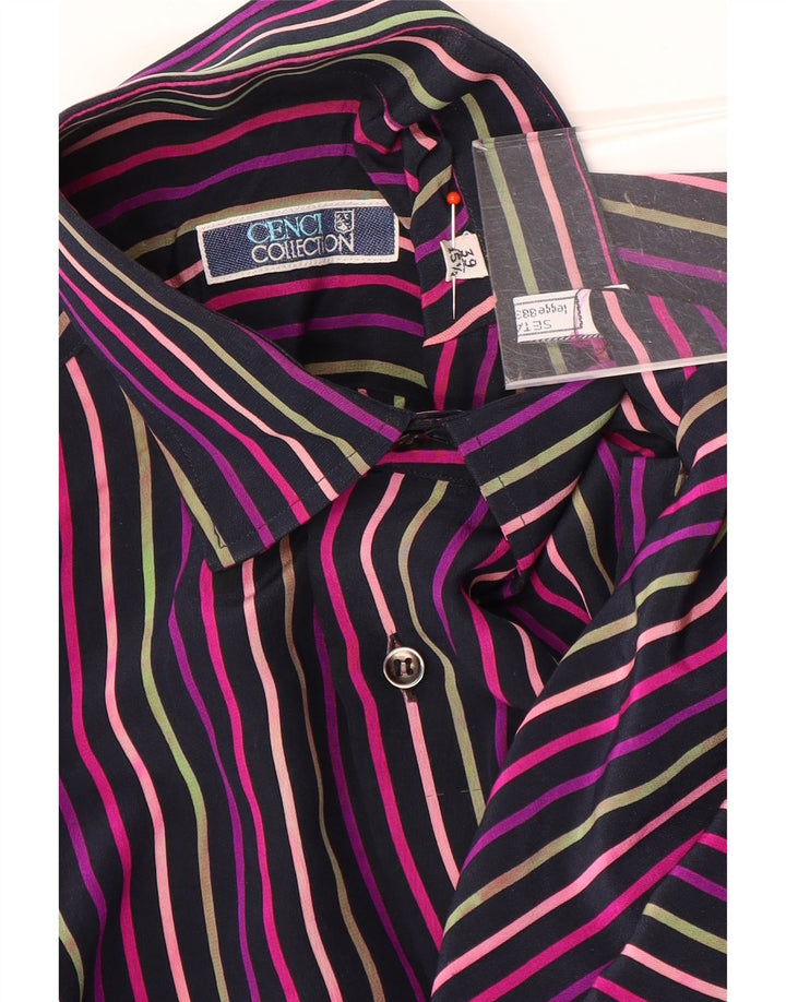 VINTAGE herreskjorte str. 39 15 1/2 Medium Flerfarvet stribet silke
