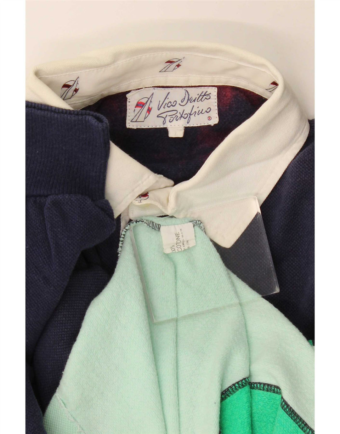 Vintage herre polo hals sweatshirt jumper stor flerfarvet farveblok