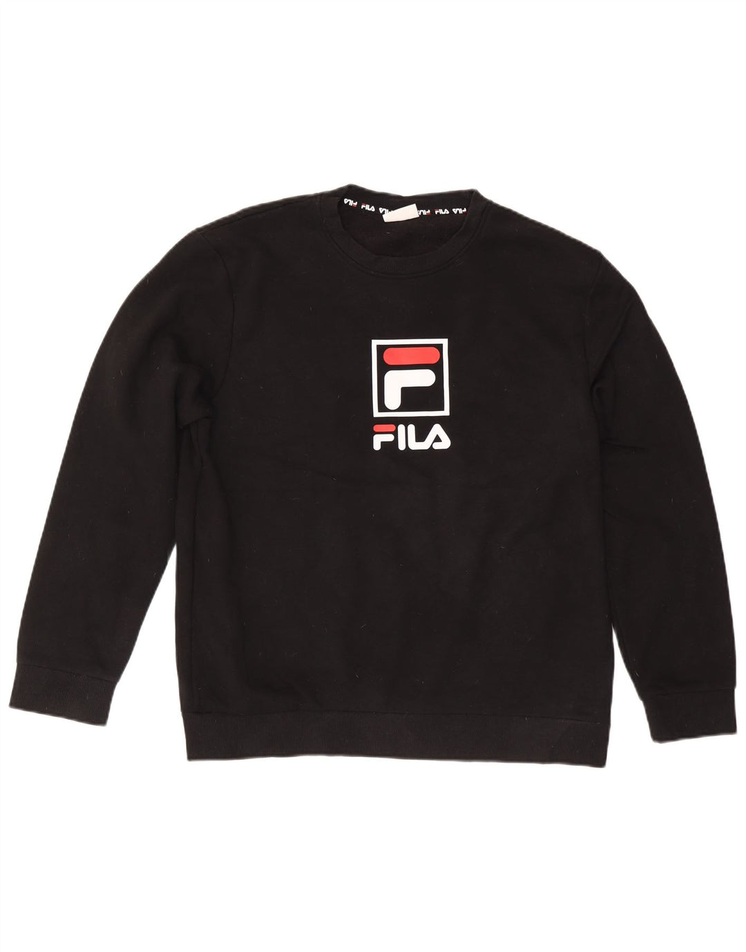 FILA Dame Loose Fit Grafisk Sweatshirt Jumper UK 16 Stor sort bomuld