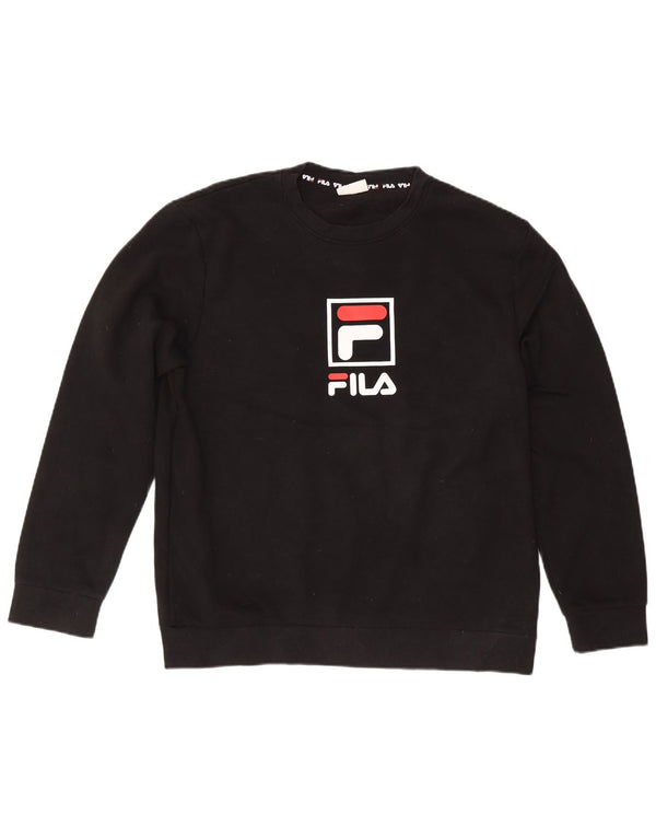 FILA Dame Loose Fit Grafisk Sweatshirt Jumper UK 16 Stor sort bomuld