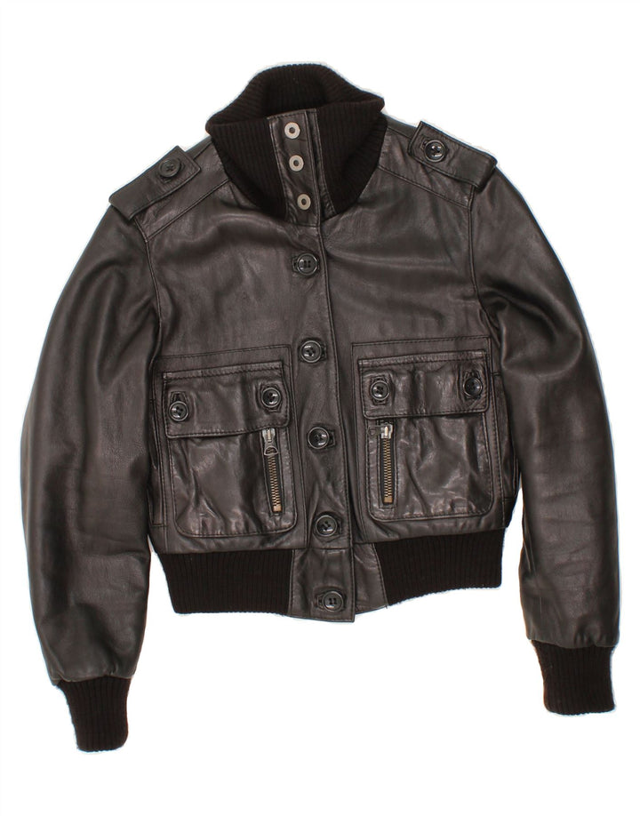 VINTAGE Crop læderjakke til kvinder IT 44 Medium sort læder
