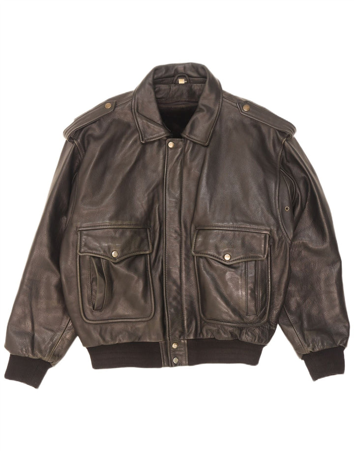 Vintage Herre Military Læderjakke UK 42 XL Sort