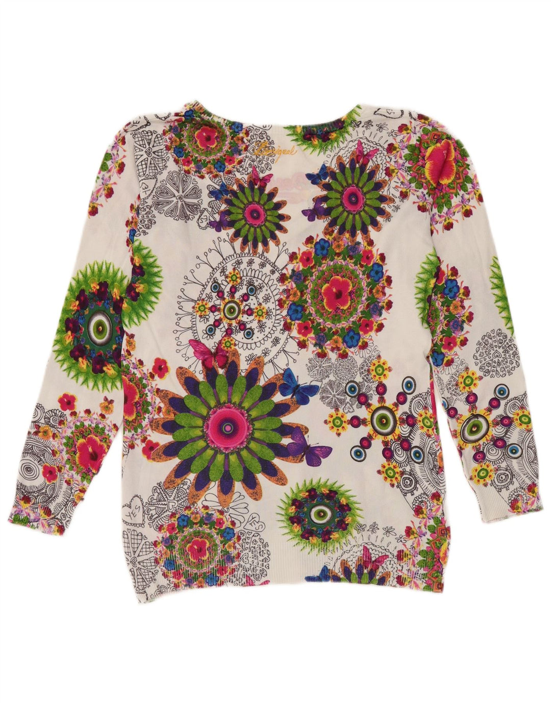 Desigual Dame V-hals Jumper Sweater UK 14 Medium Multicolored Floral