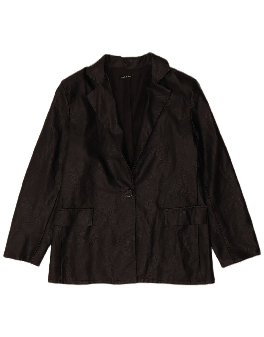 VINTAGE Dame 1 knap imiteret læder blazerjakke UK 12 Medium Sort