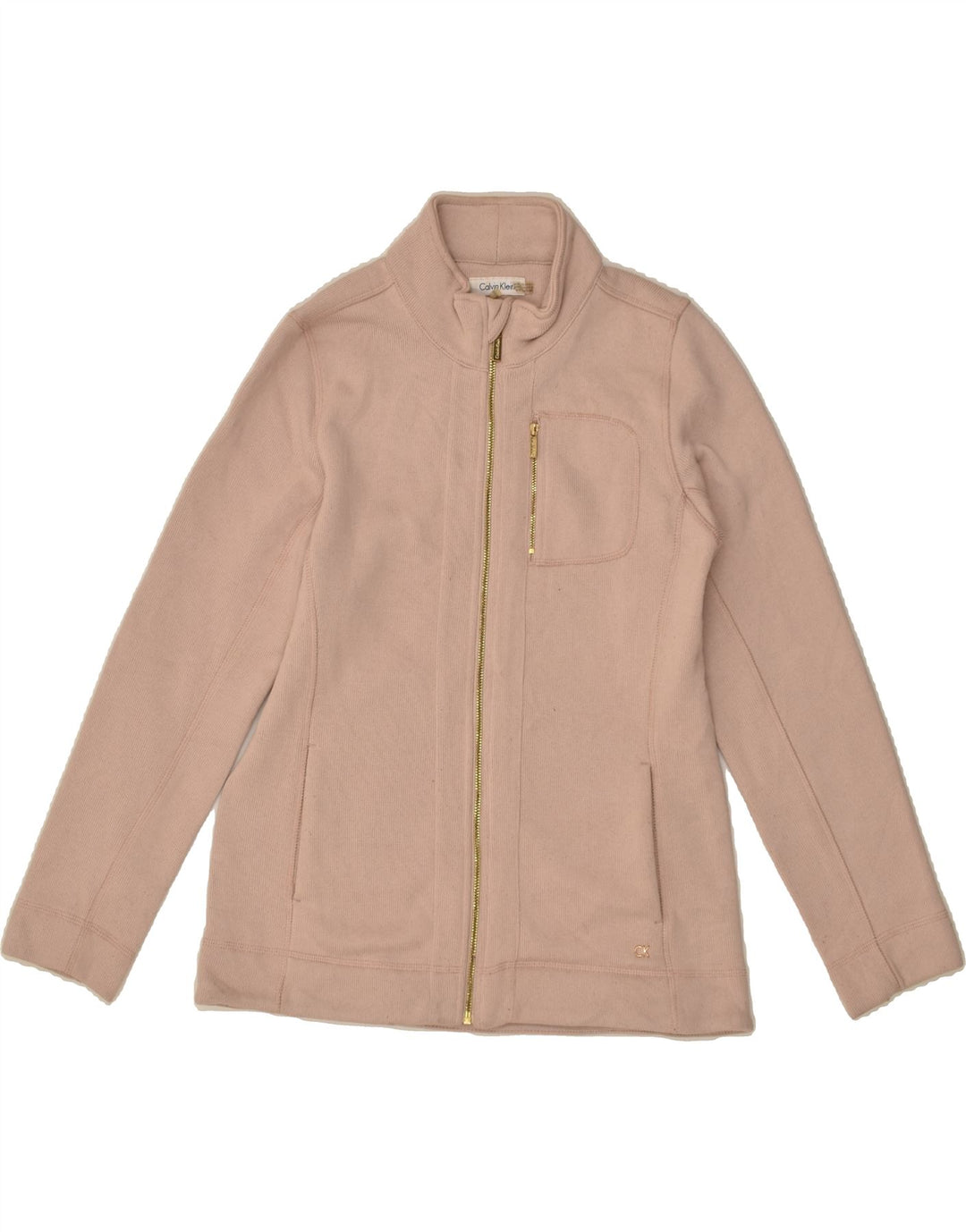 CALVIN KLEIN Womens Cardigan Sweater UK 12 Medium Beige Polyester | Vintage Calvin Klein | Thrift | Second-Hand Calvin Klein | Used Clothing | Messina Hembry 