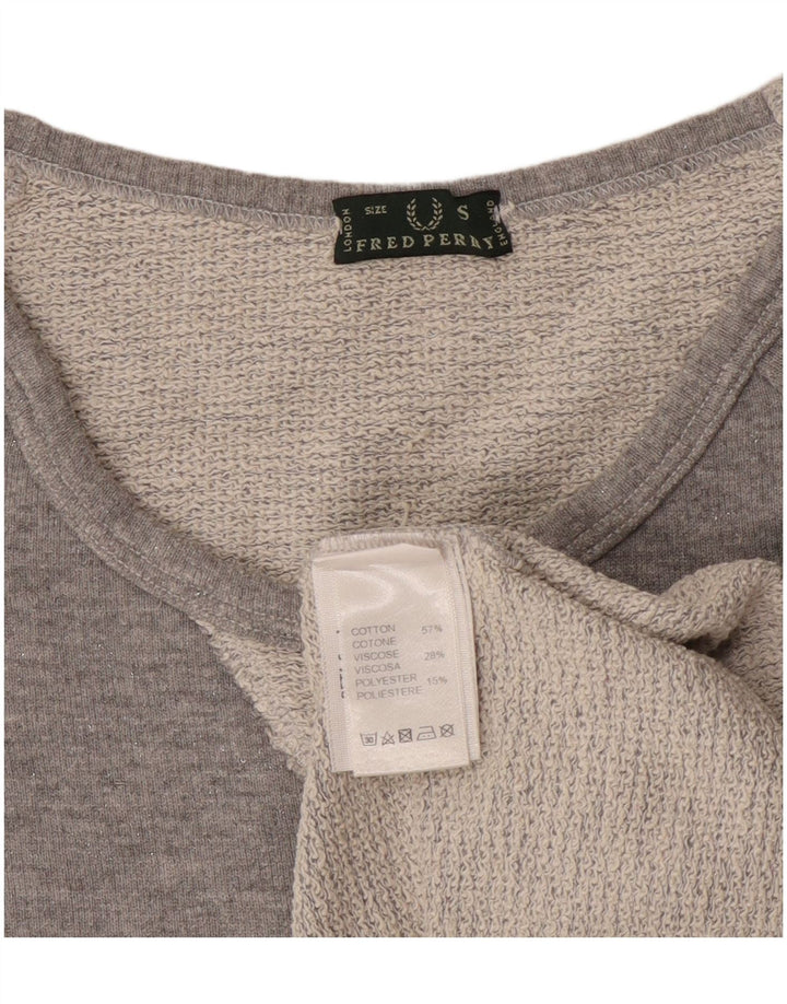 Fred Perry Dame T-Shirt Top UK 10 Lille Grå Bomuld