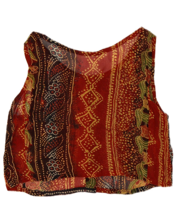 Vintage Womens Crop ærmeløs skjortebluse UK 12 Medium Red Floral