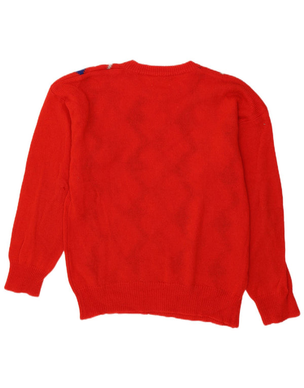 Vintage Herre Crew Neck Jumper Sweater Large Red Argyle/Diamond