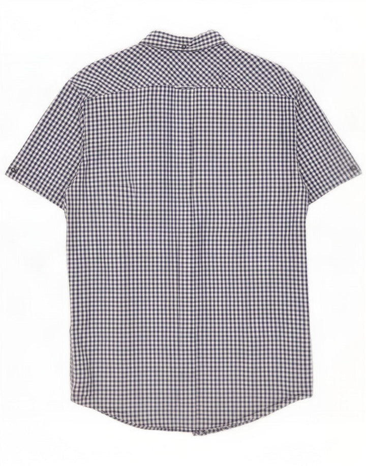 Ben Sherman Mens Short Sleeve Shirt Medium Blue Gingham Cotton