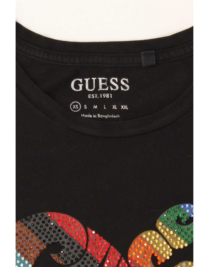 Guess Kvinder Oversized grafisk T-shirt Top UK 6 XS Sort
