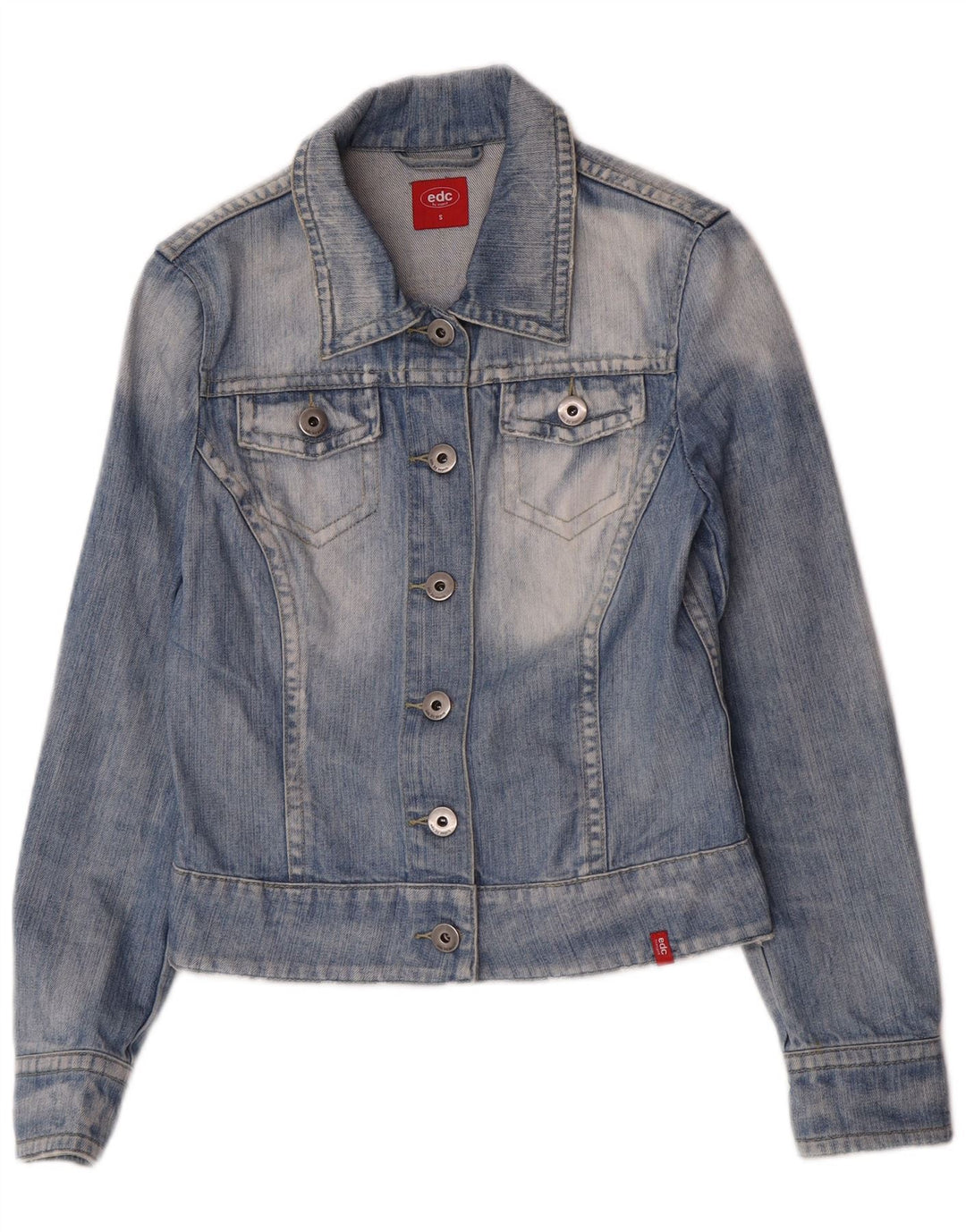EDC Dame Crop Denim Jacket UK 10 Small Blue Cotton
