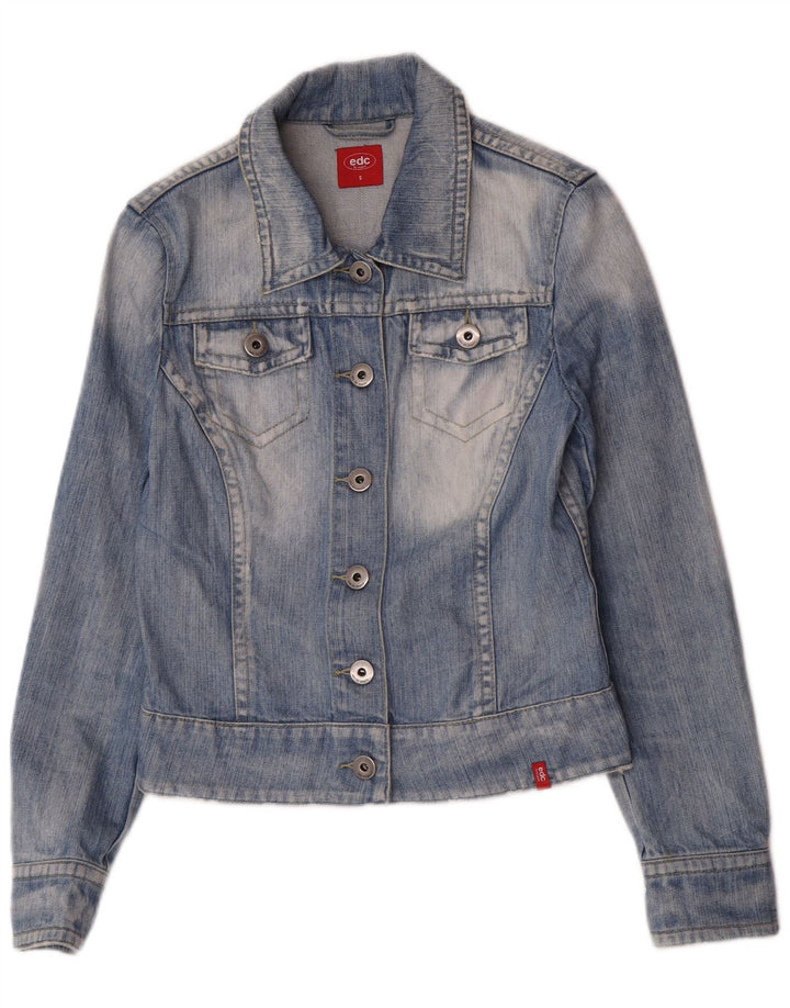 EDC Dame Crop Denim Jacket UK 10 Small Blue Cotton
