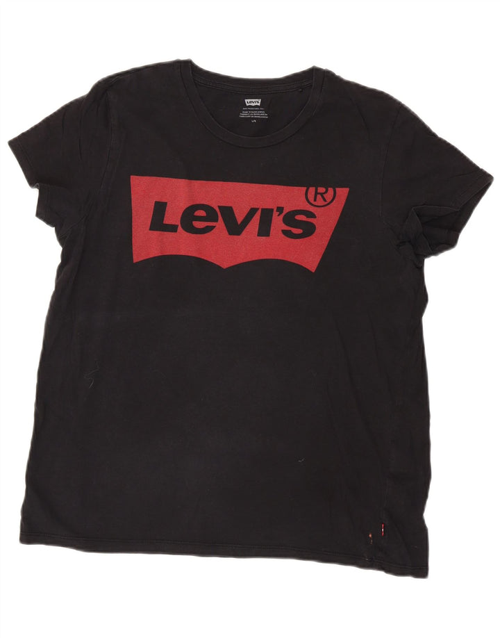 LEVI'S Grafisk T-shirt top til kvinder UK 16 Stor sort bomuld