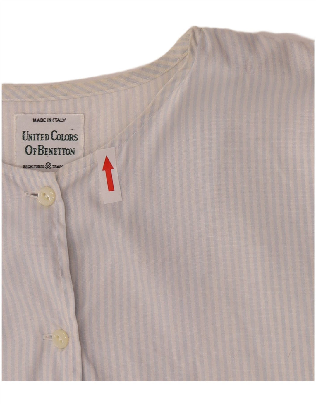Benetton Dame Kortærmet Skjorte Bluse IT 44 Medium Blue Pinstripe
