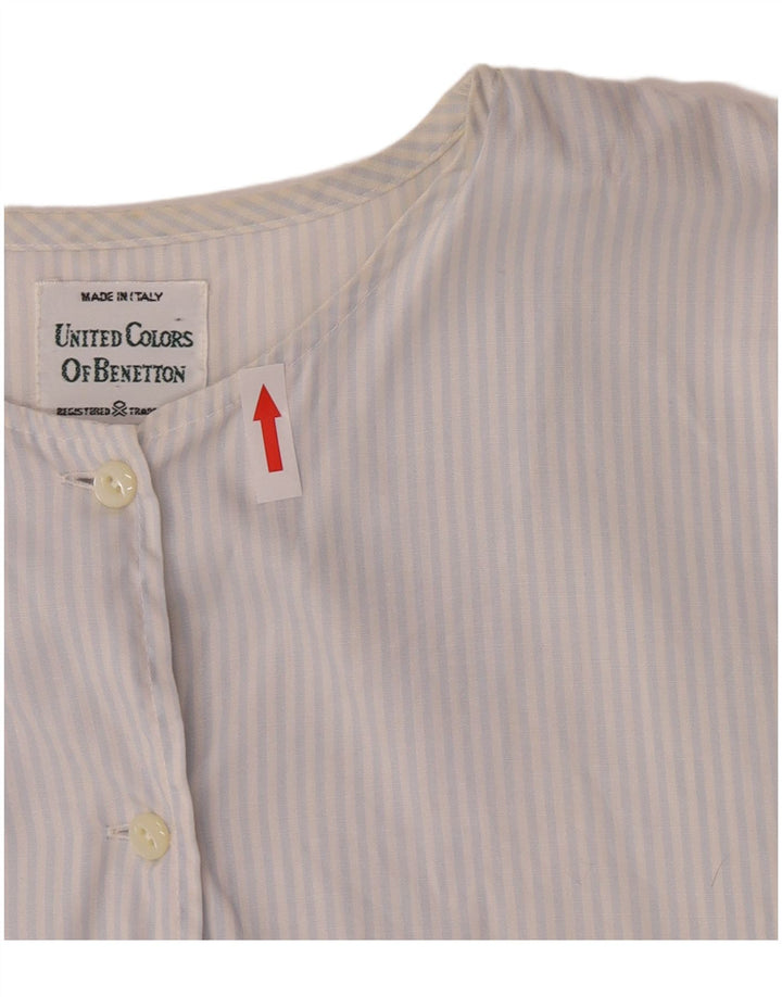 Benetton Dame Kortærmet Skjorte Bluse IT 44 Medium Blue Pinstripe