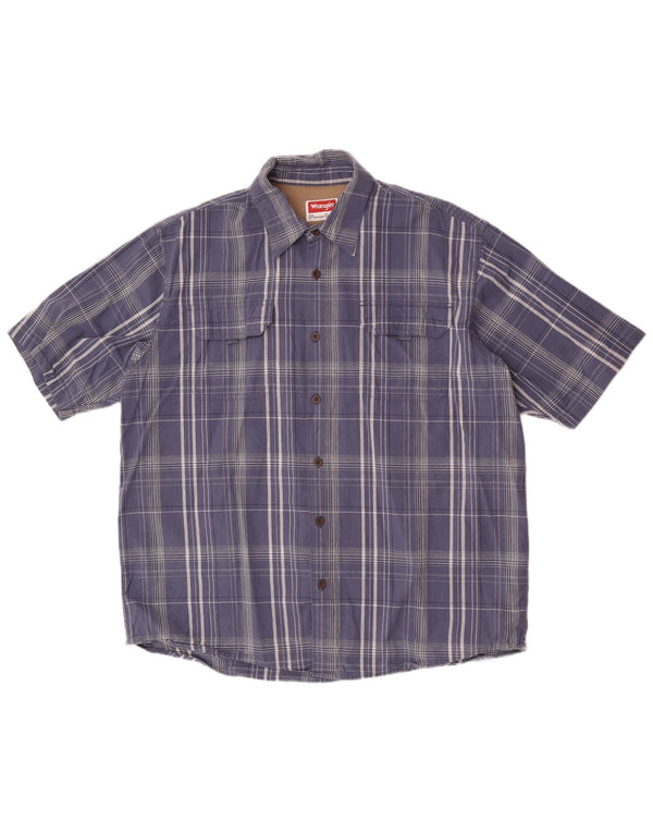 Wrangler kortærmet herreskjorte med normal pasform XL blå plaid bomuld