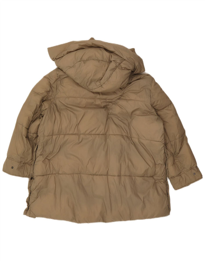 Zara Dame Hætte Oversized Polstret Frakke UK 18 XL Beige Polyester