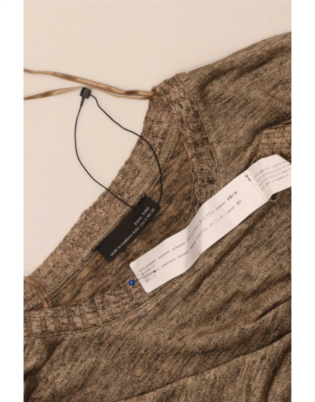 Zara Dame Top Langærmet UK 10 Small Beige Flecked Polyester
